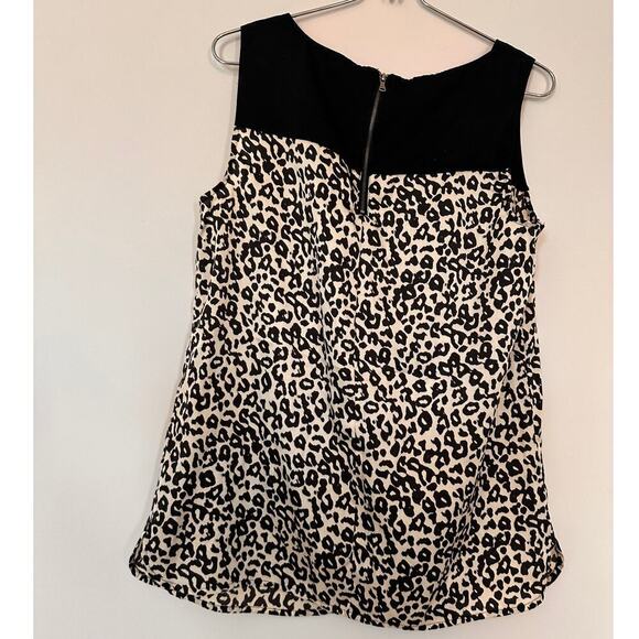 Ann Taylor Loft Size Small Black Sleeveless Workwear Animal Print Blouse Office - Picture 2 of 7
